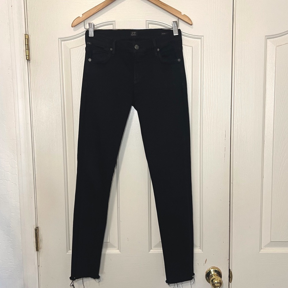 Citizens of Humanity Avedon Slick Skinny Leg Jeans Black Low Rise Raw Hem 28.5 - Picture 4 of 11